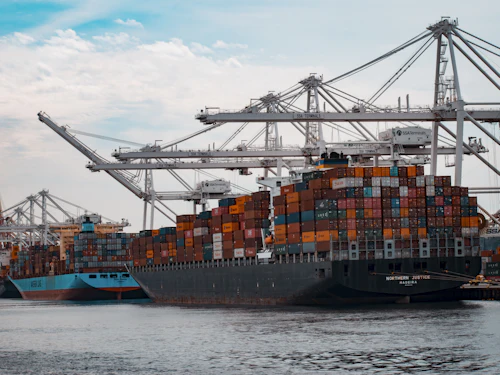 Container port with gantry cranes