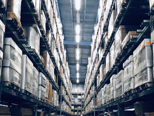 Aisle of a large distribution warehouse
